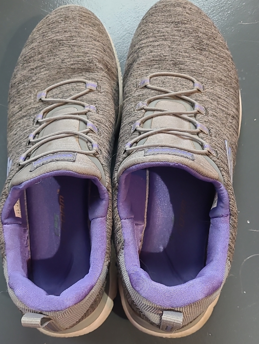 Skechers Gray Knit Slip-On Athletic Sneakers with Purple Lining